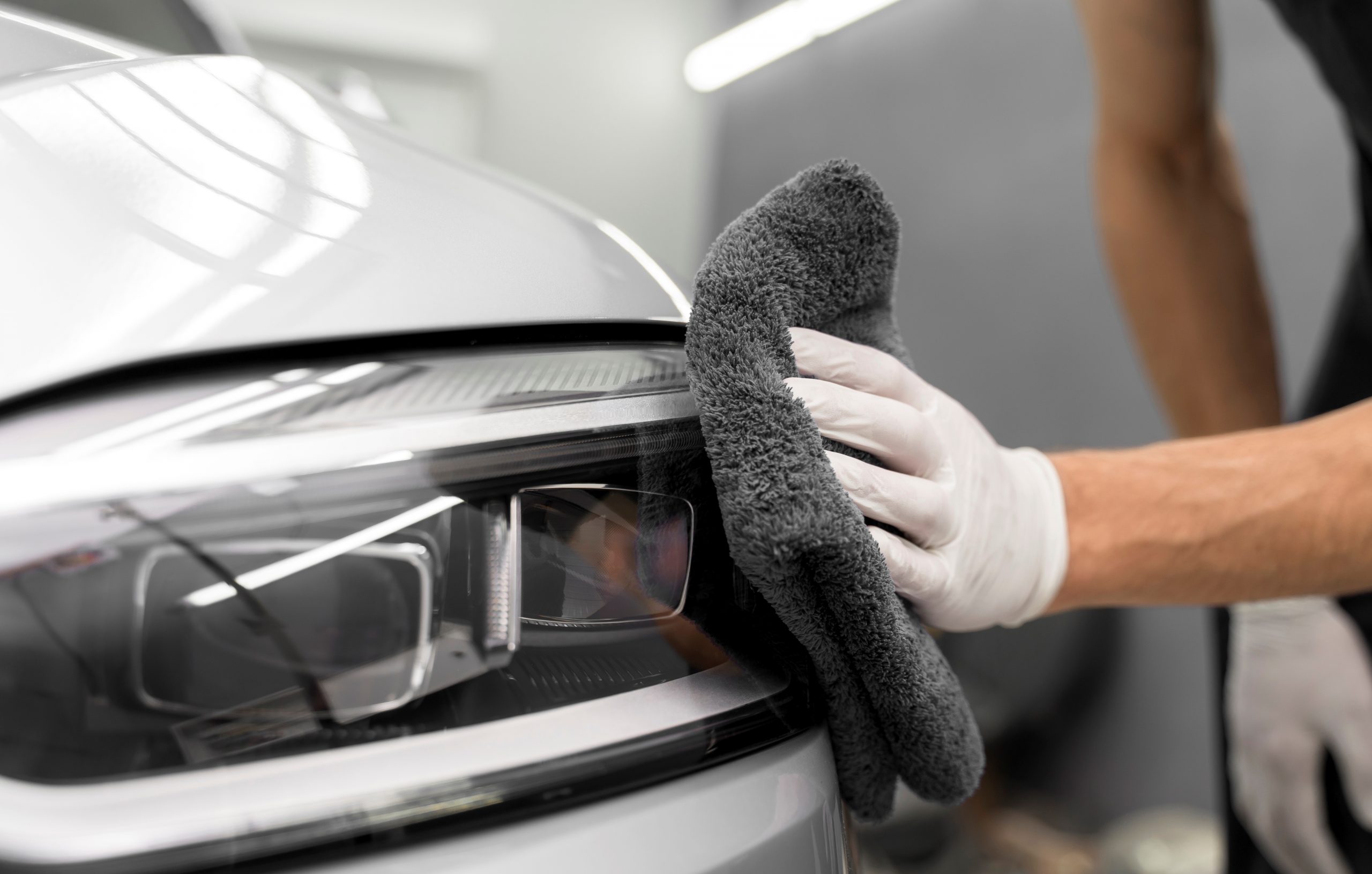 Closeup of person cleaning headlights illustrates blog "4 Reasons Why You Should Never Ignore the Damage on Your Vehicle"